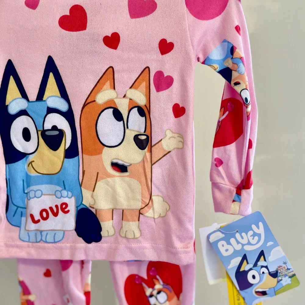 Bluey‎ Bingo Girls Pink Heart Love Snug Fit Ribbed Pajama Set 2-Piece New